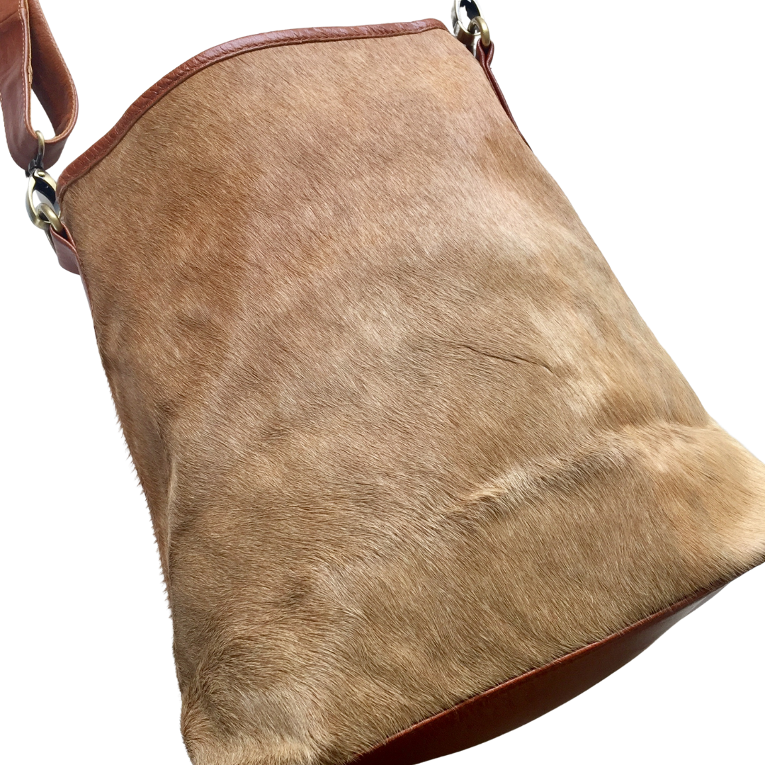 ' BILLIE ' tan leather + tan cowhide handbag