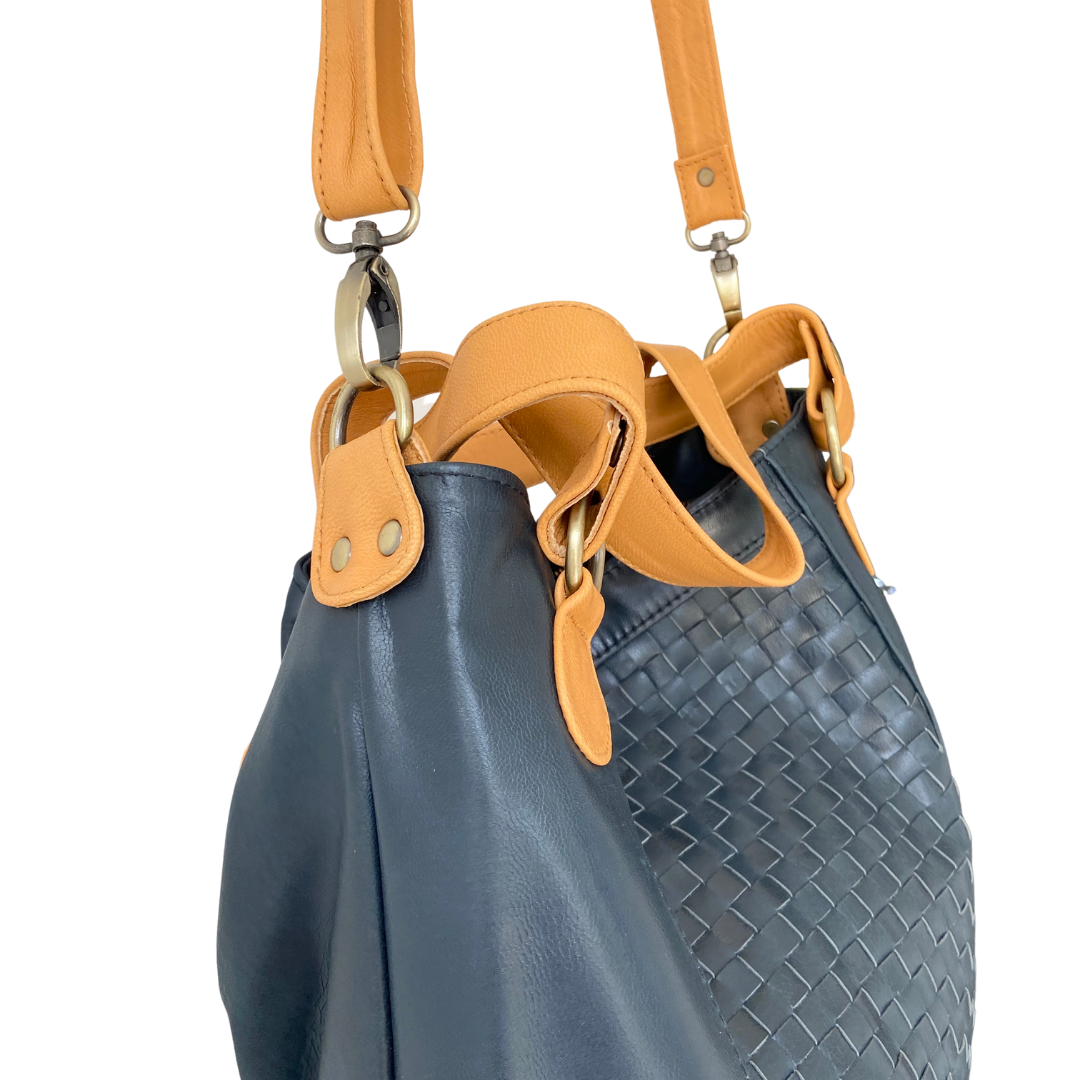 ' BRADLEY ' navy leather weave handbag