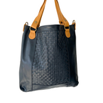 ' BRADLEY ' navy leather weave handbag