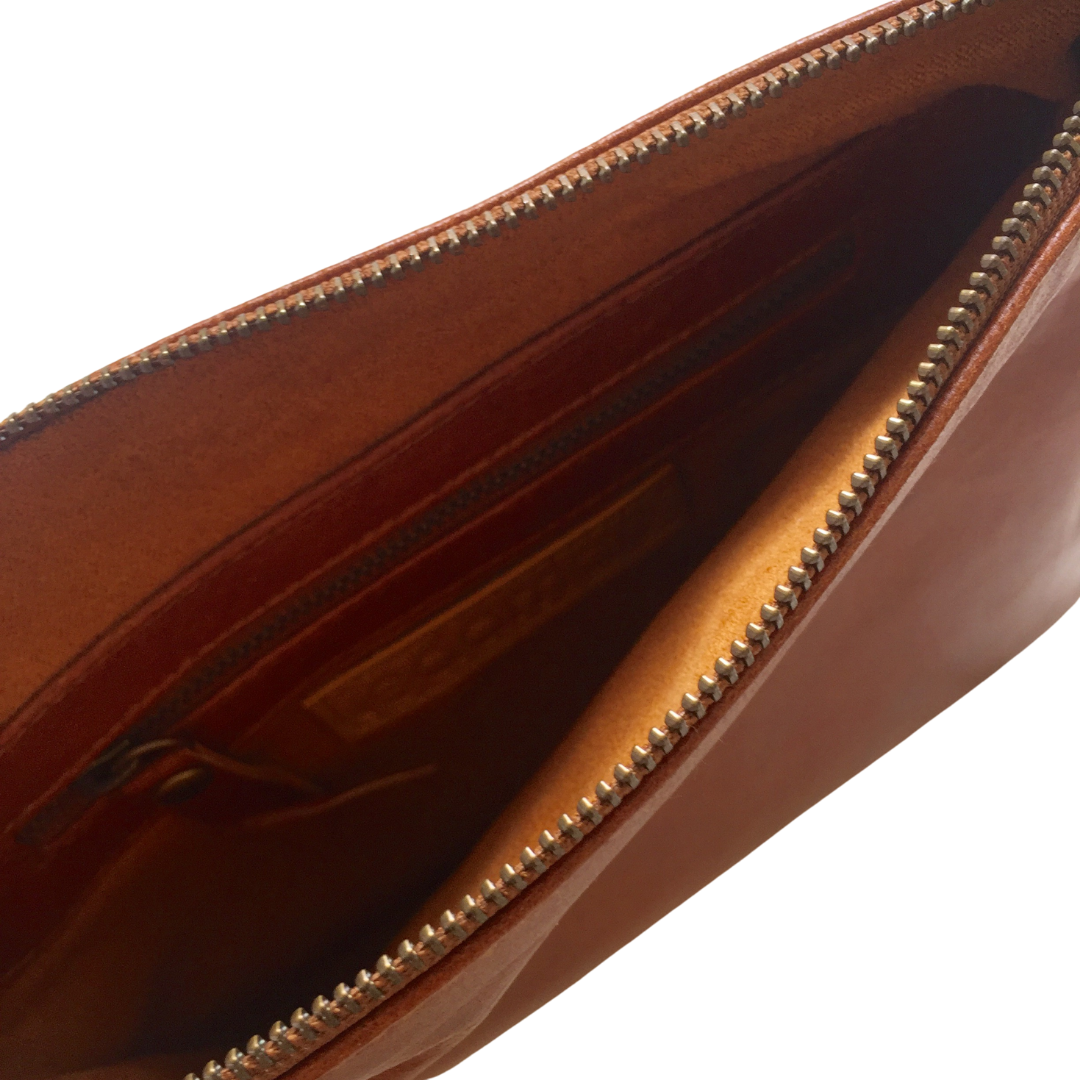 ' KLARC ' tan leather clutch