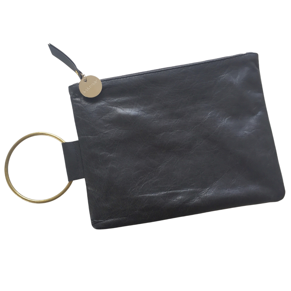 ' KLARC ' black leather clutch