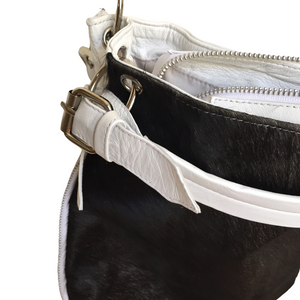 ' AUDREY ' white leather + black & white cowhide handbag