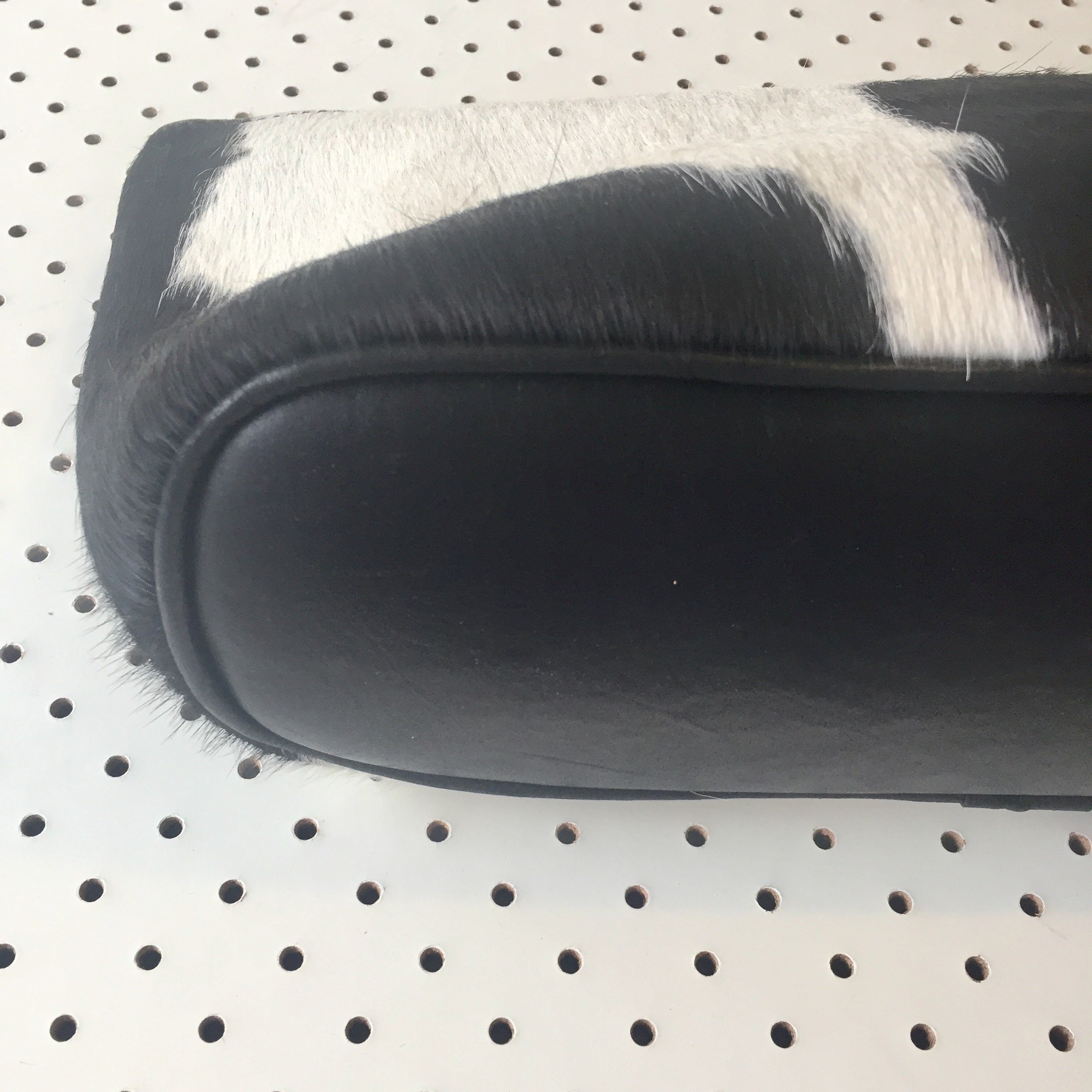 'BROOKLYN' black leather + black & white cowhide makeup/toiletry bag