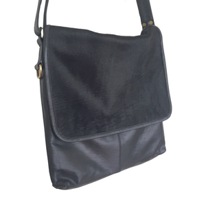 ' LEIGH ' black leather + black cowhide handbag