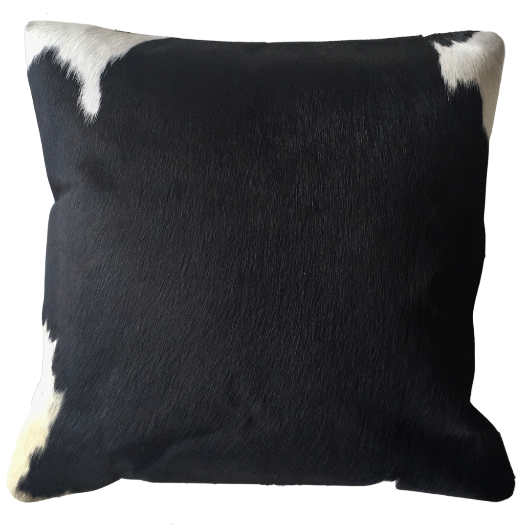 cushion black + white leather + cowhide
