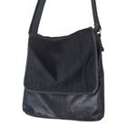 ' LEIGH ' black leather + black cowhide handbag