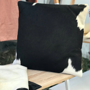 cushion black + white leather + cowhide