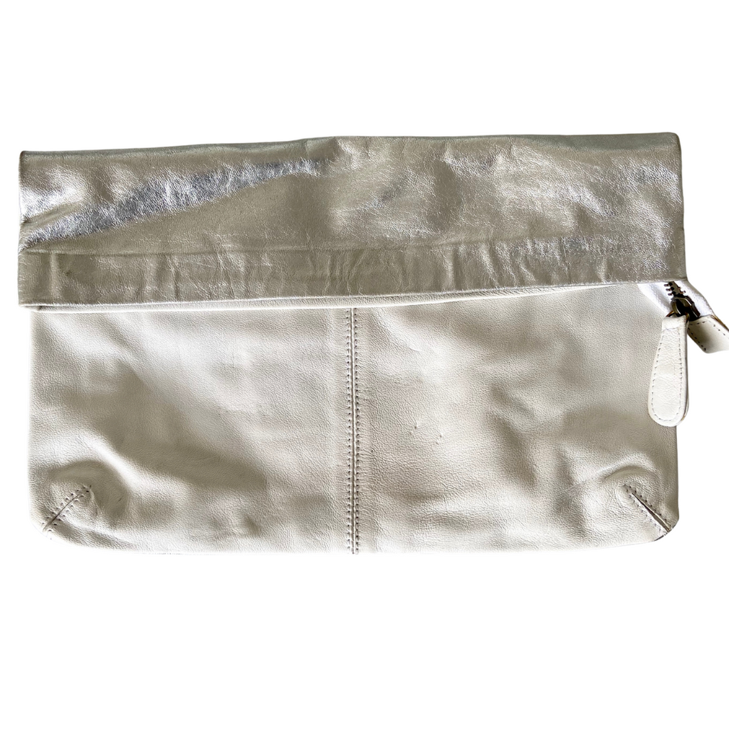 ' MAE ' silver + white leather clutch