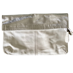 ' MAE ' silver + white leather clutch