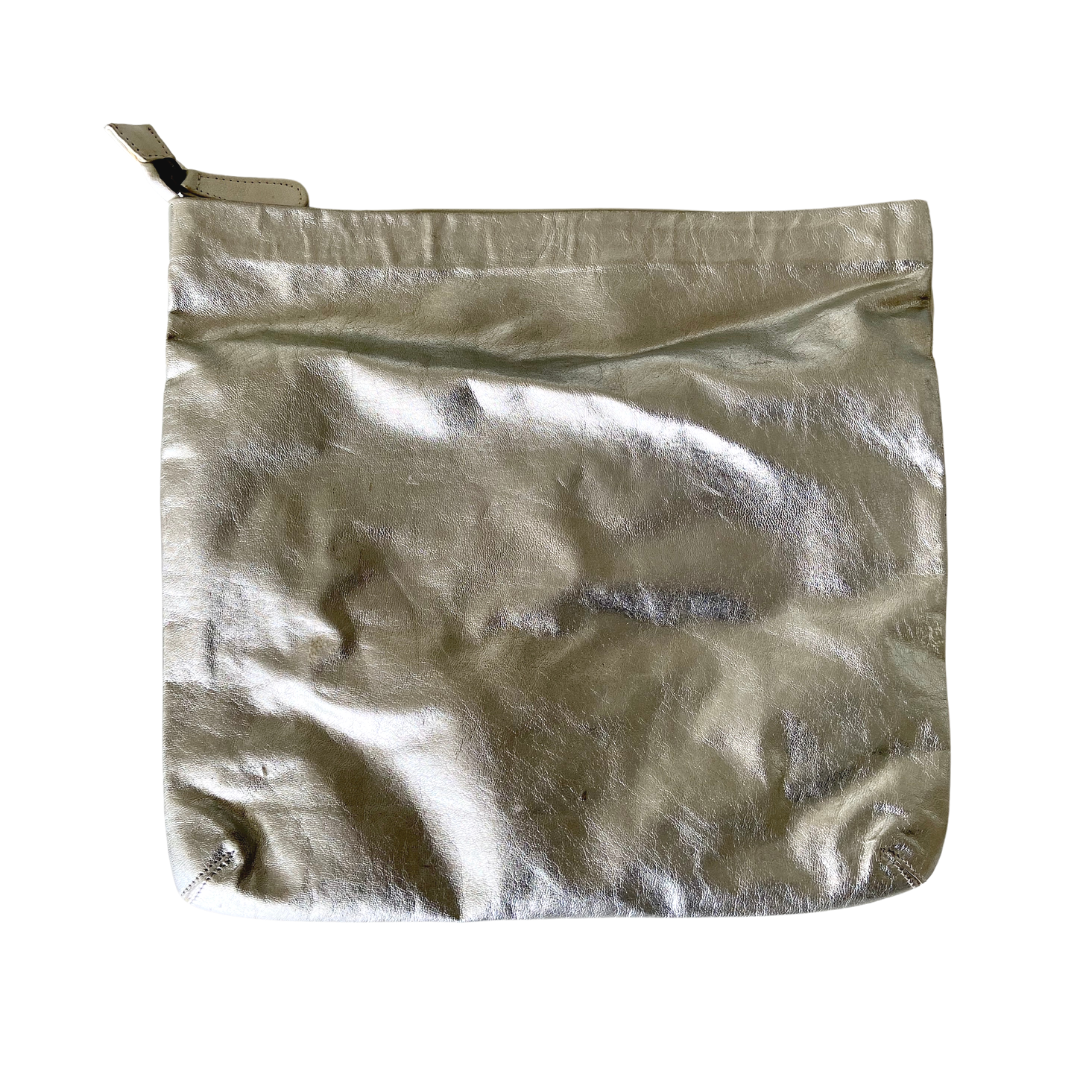 ' MAE ' silver + white leather clutch