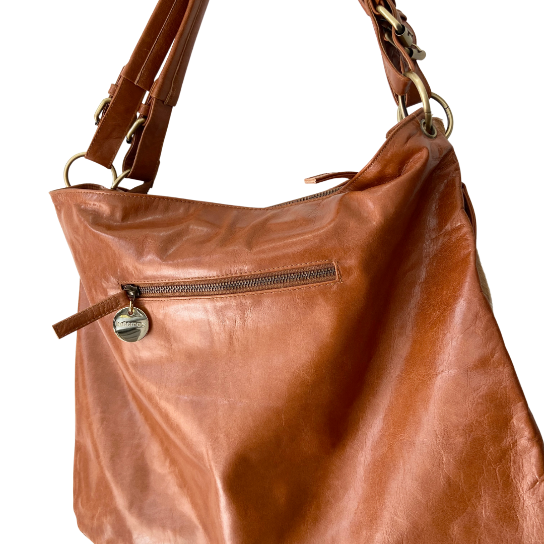 ' AUDREY ' tan leather + tan cowhide handbag