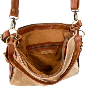 ' AUDREY ' tan leather + tan cowhide handbag
