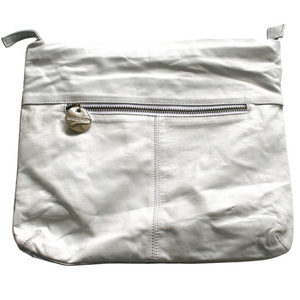 ' MAE ' silver + white leather clutch