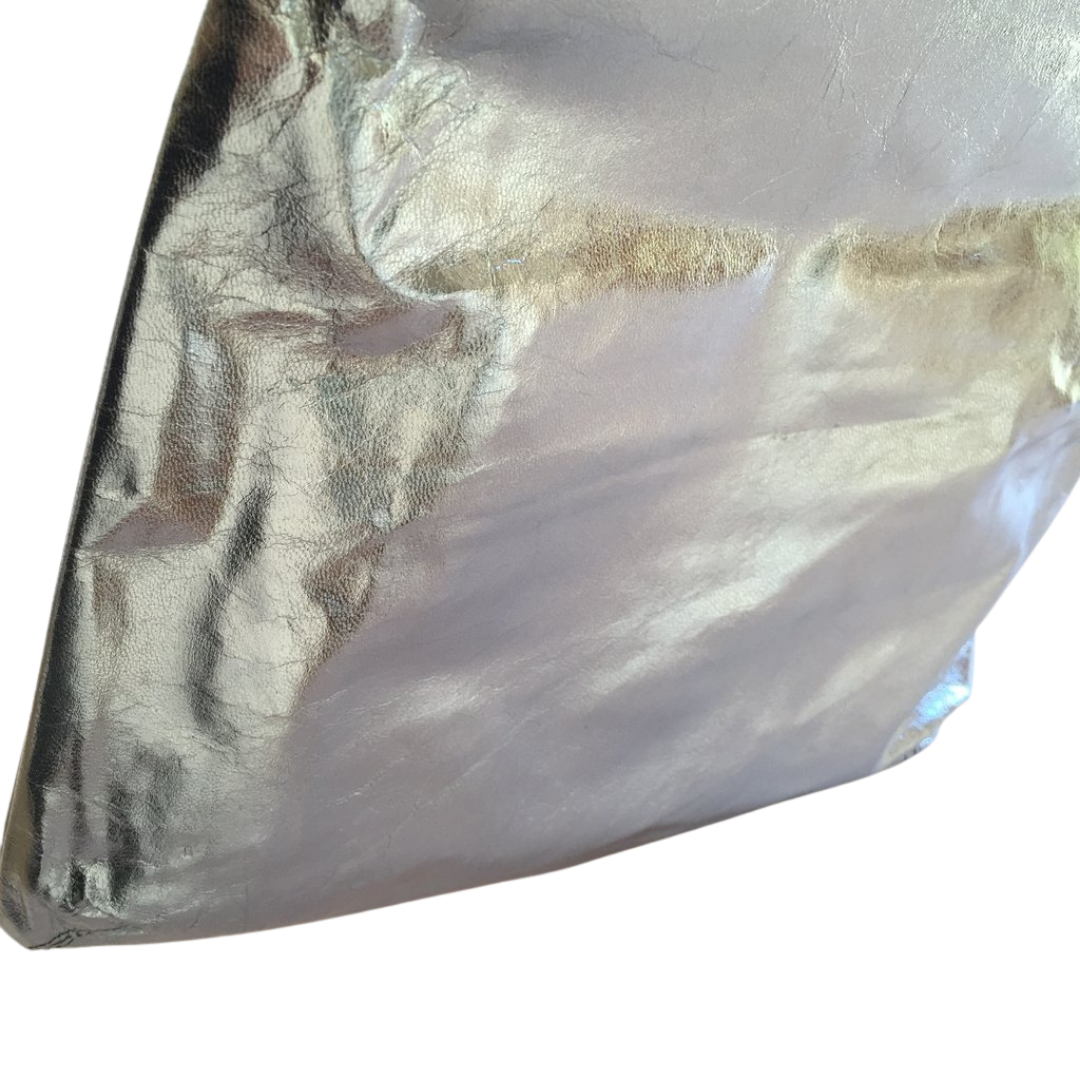 ' MAE ' silver + white leather clutch