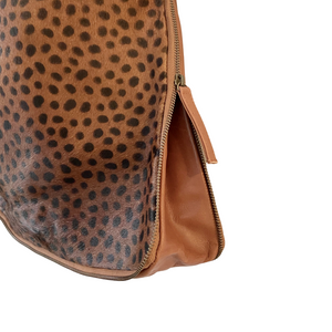 ' AUDREY ' tan leather + tan spot cowhide handbag