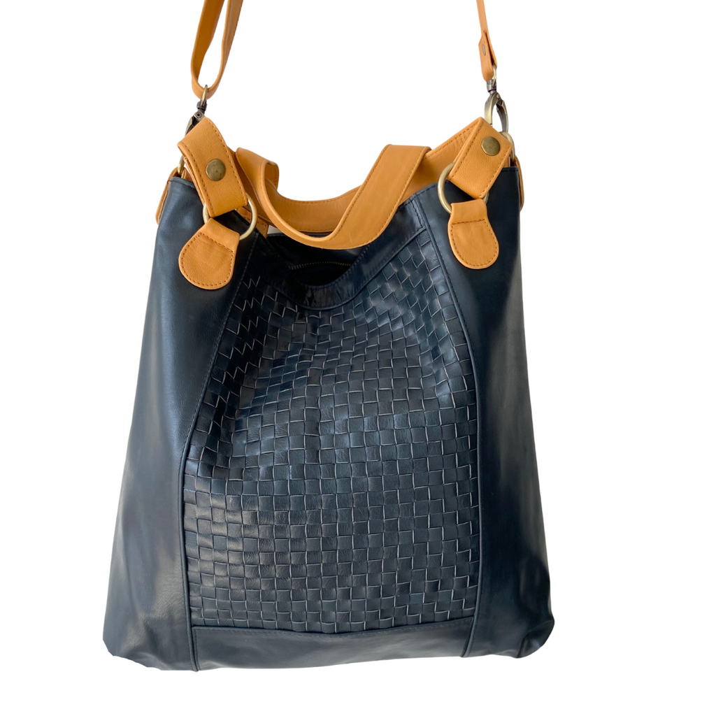 ' BRADLEY ' navy leather weave handbag