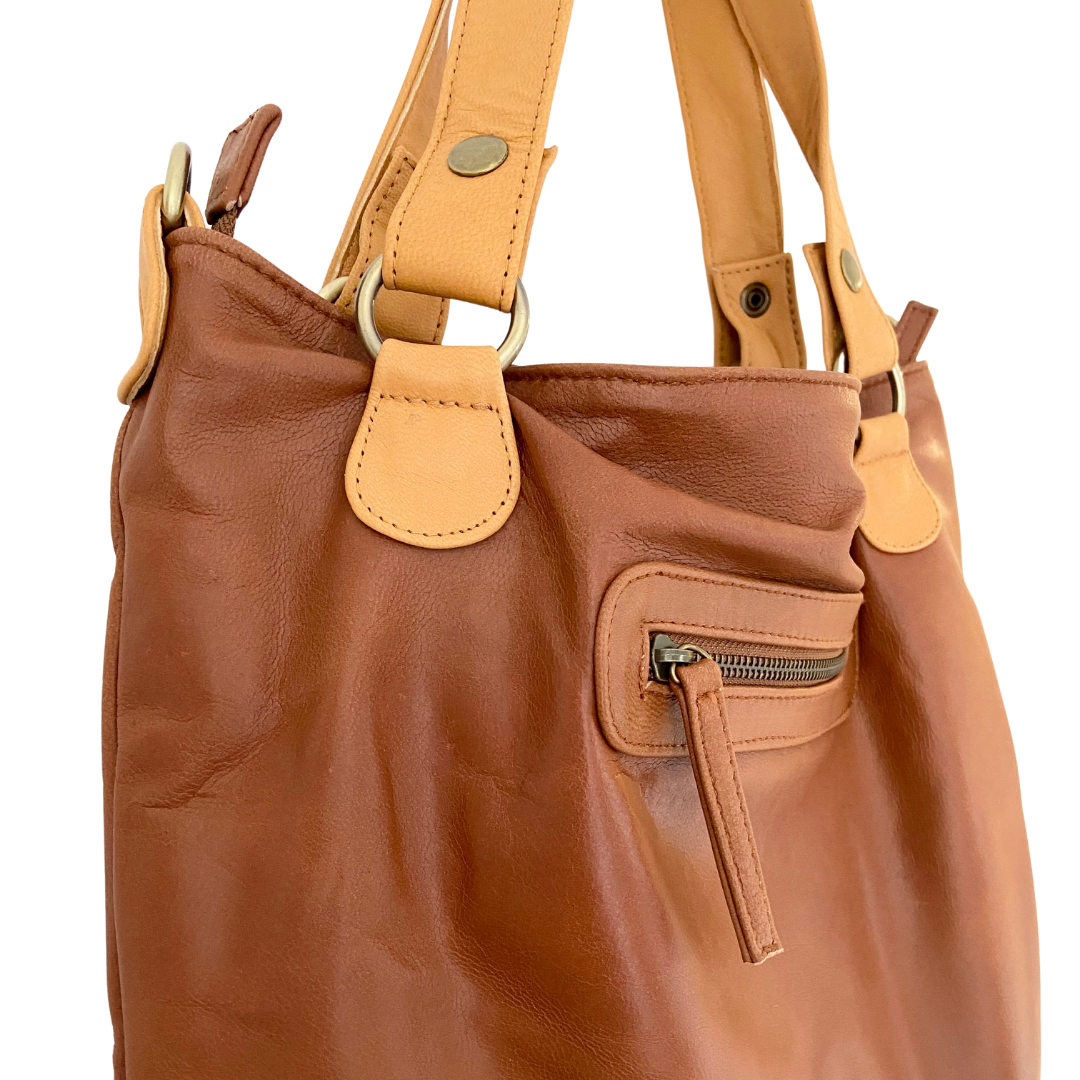 ' BRADLEY ' tan leather weave handbag