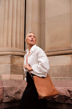 ' BILLIE ' tan leather + tan cowhide handbag
