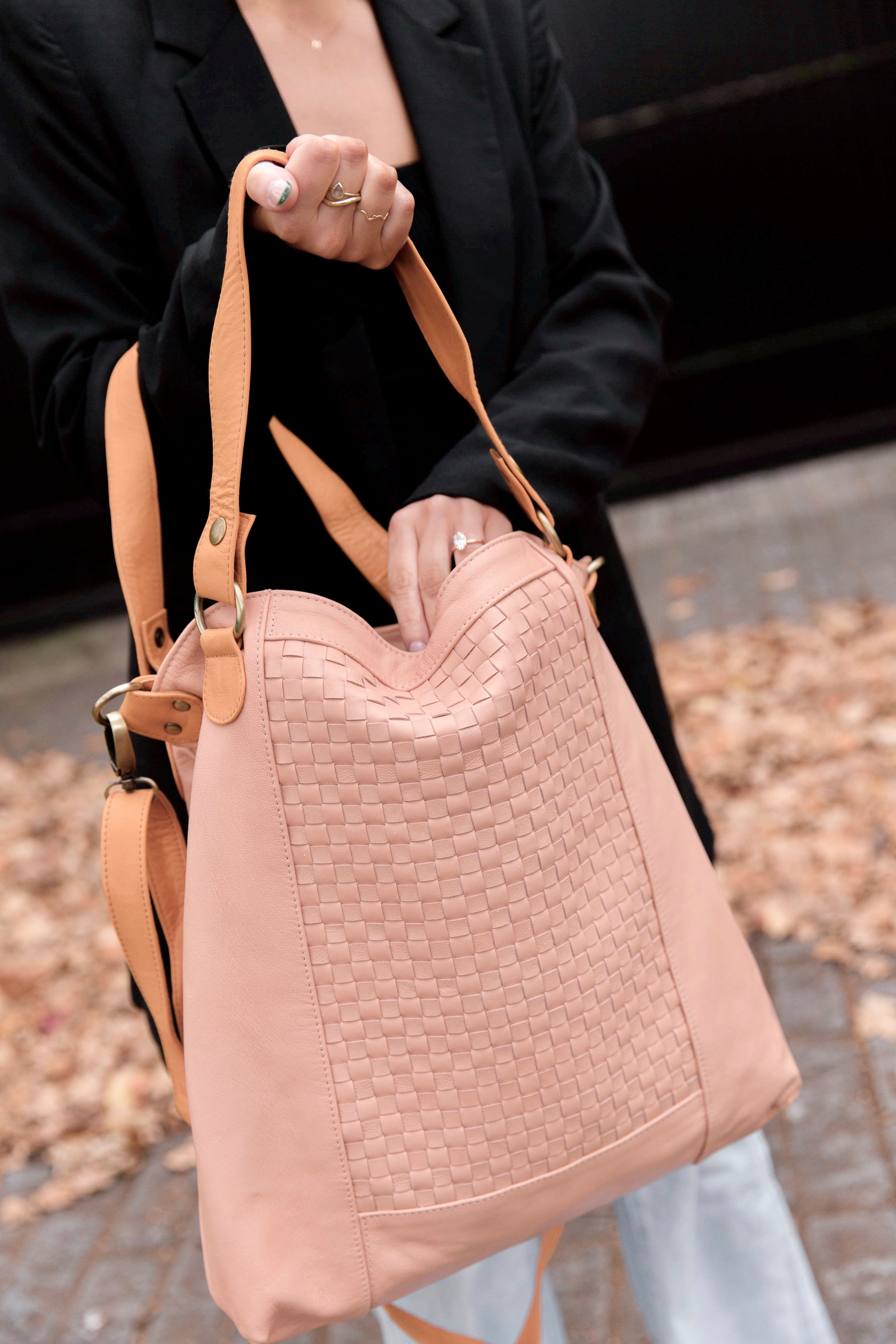 ' BRADLEY ' plush leather weave handbag