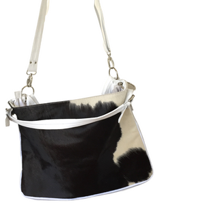 ' AUDREY ' white leather + black & white cowhide handbag