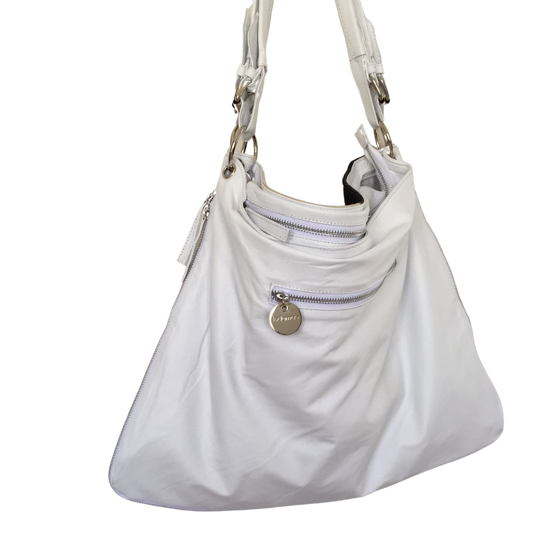 ' AUDREY ' white leather + black & white cowhide handbag