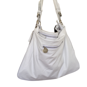 ' AUDREY ' white leather + black & white cowhide handbag