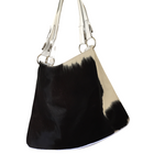 ' AUDREY ' white leather + black & white cowhide handbag