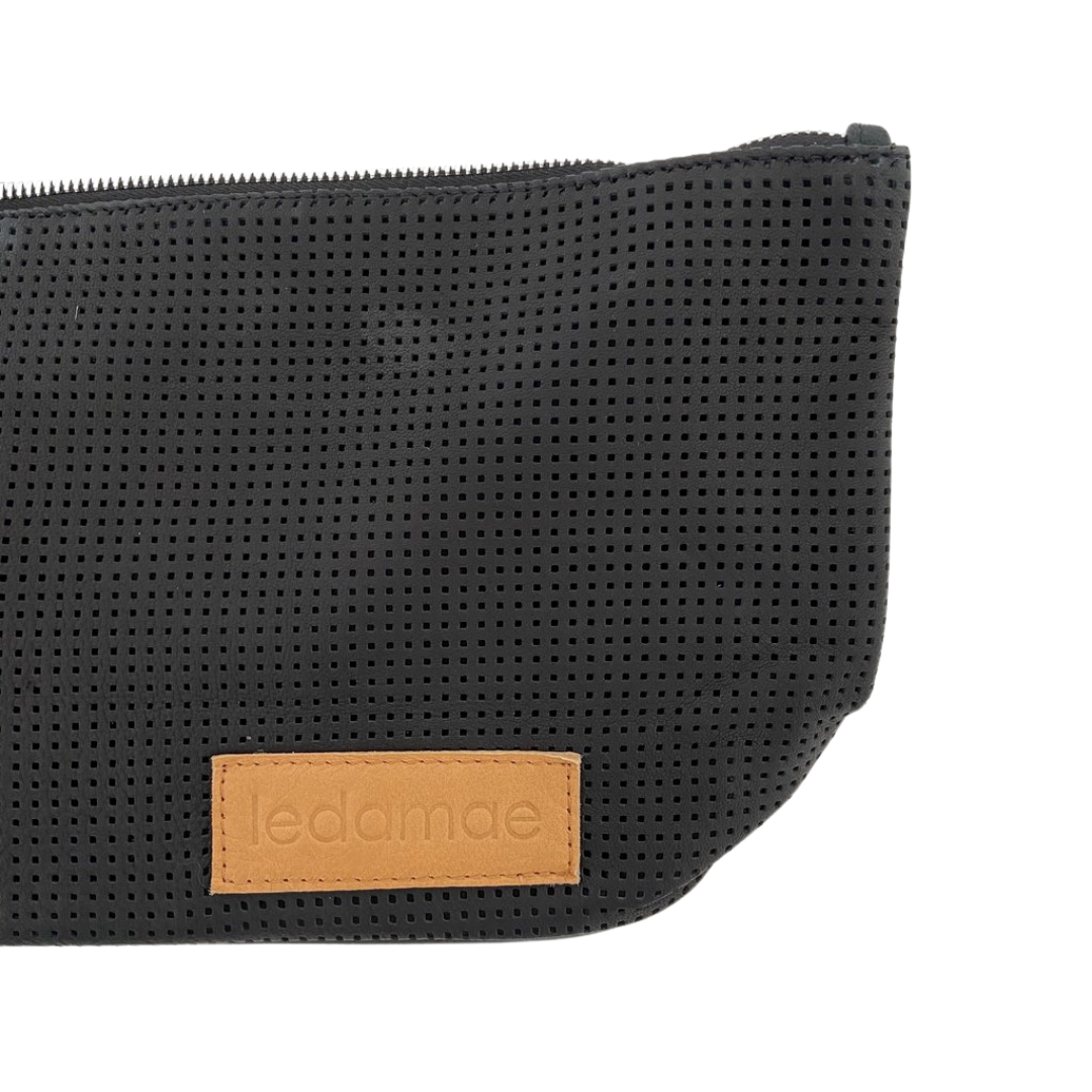 'BROOKLYN' black perforated leather makeup/toiletry bag