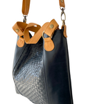 ' BRADLEY ' navy leather weave handbag