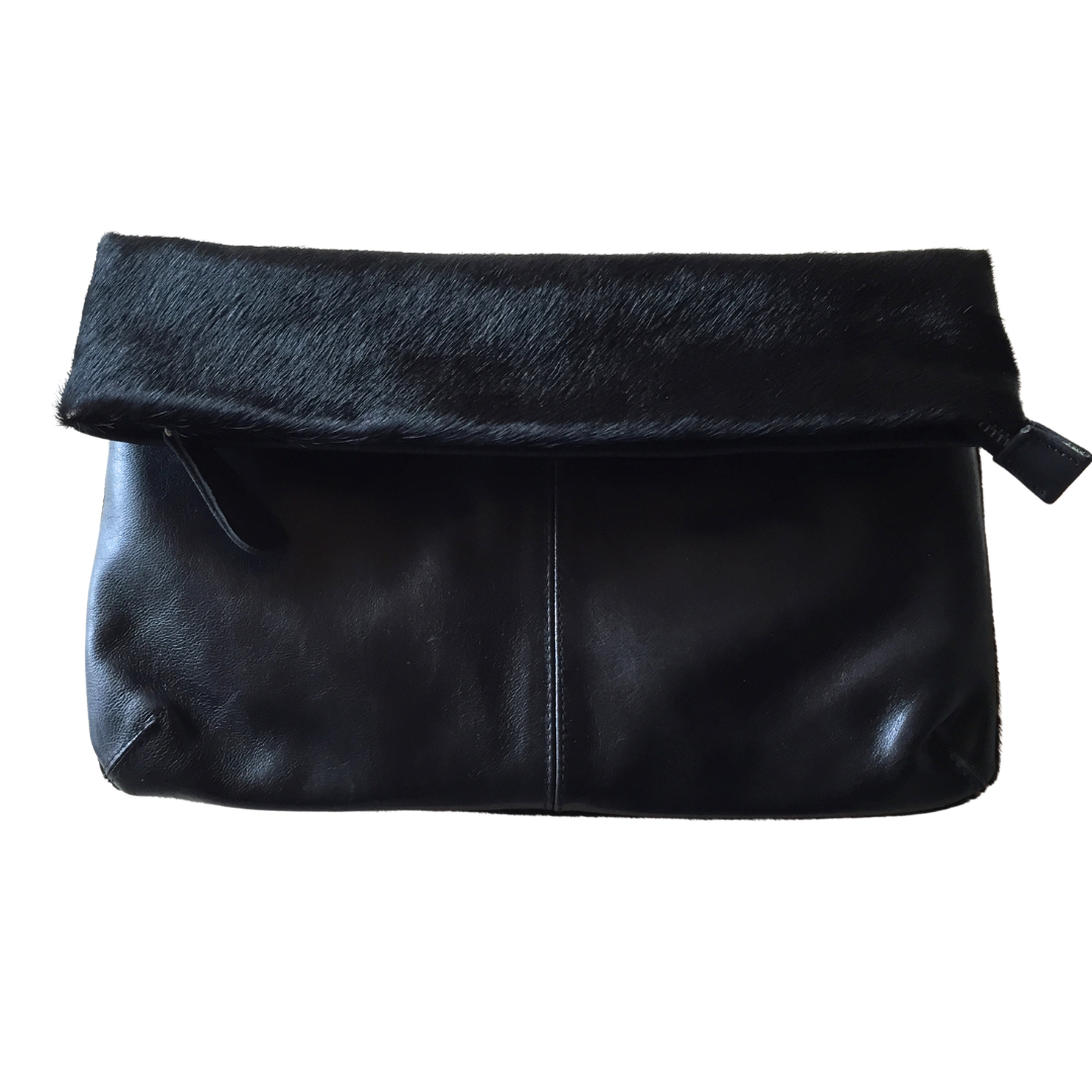 ' MAE ' black leather + cowhide clutch