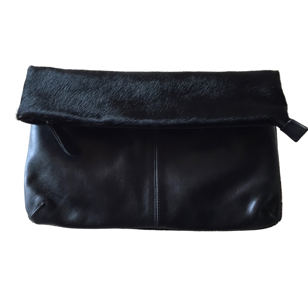 ' MAE ' black leather + cowhide clutch