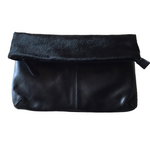 ' MAE ' black leather + cowhide clutch