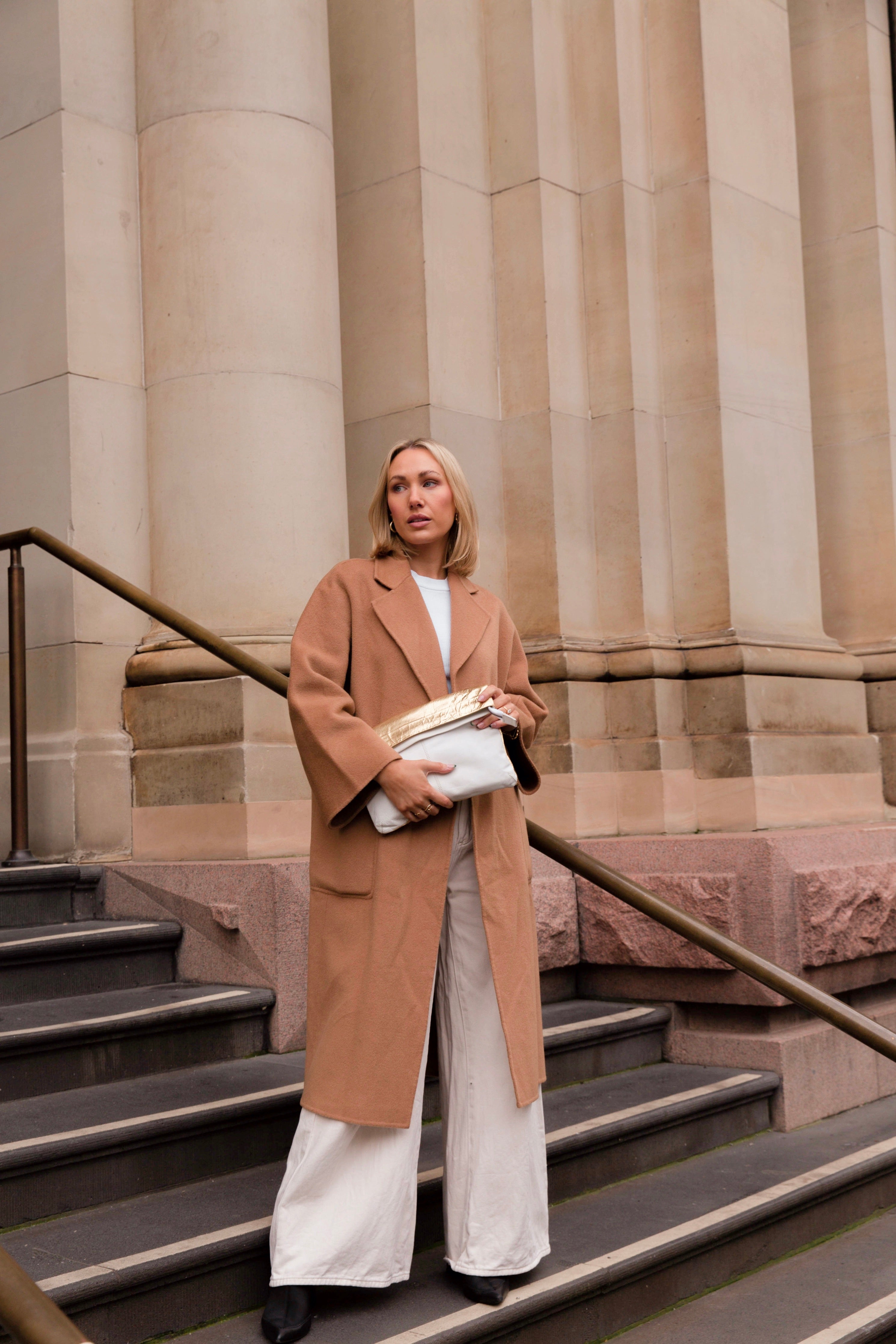 ' MAE ' gold + white leather clutch