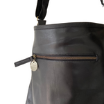 ' BILLIE ' black leather + black & white cowhide handbag
