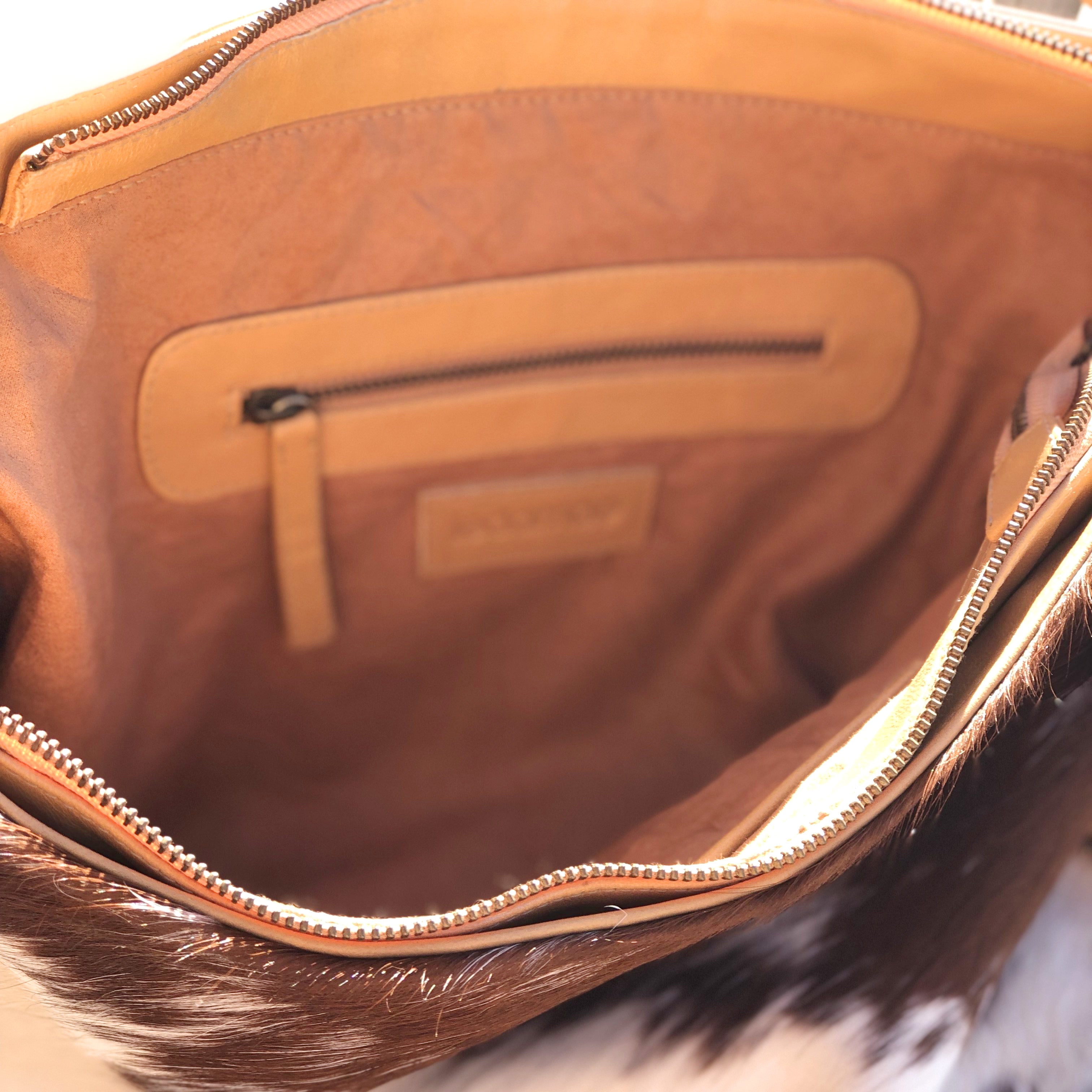 ' AUDREY ' tan leather + tan & white cowhide handbag