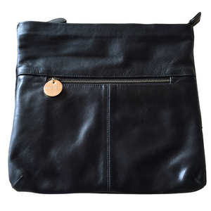 ' MAE ' black leather + cowhide clutch
