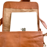 ' LEIGH ' tan leather + tan spot cowhide handbag