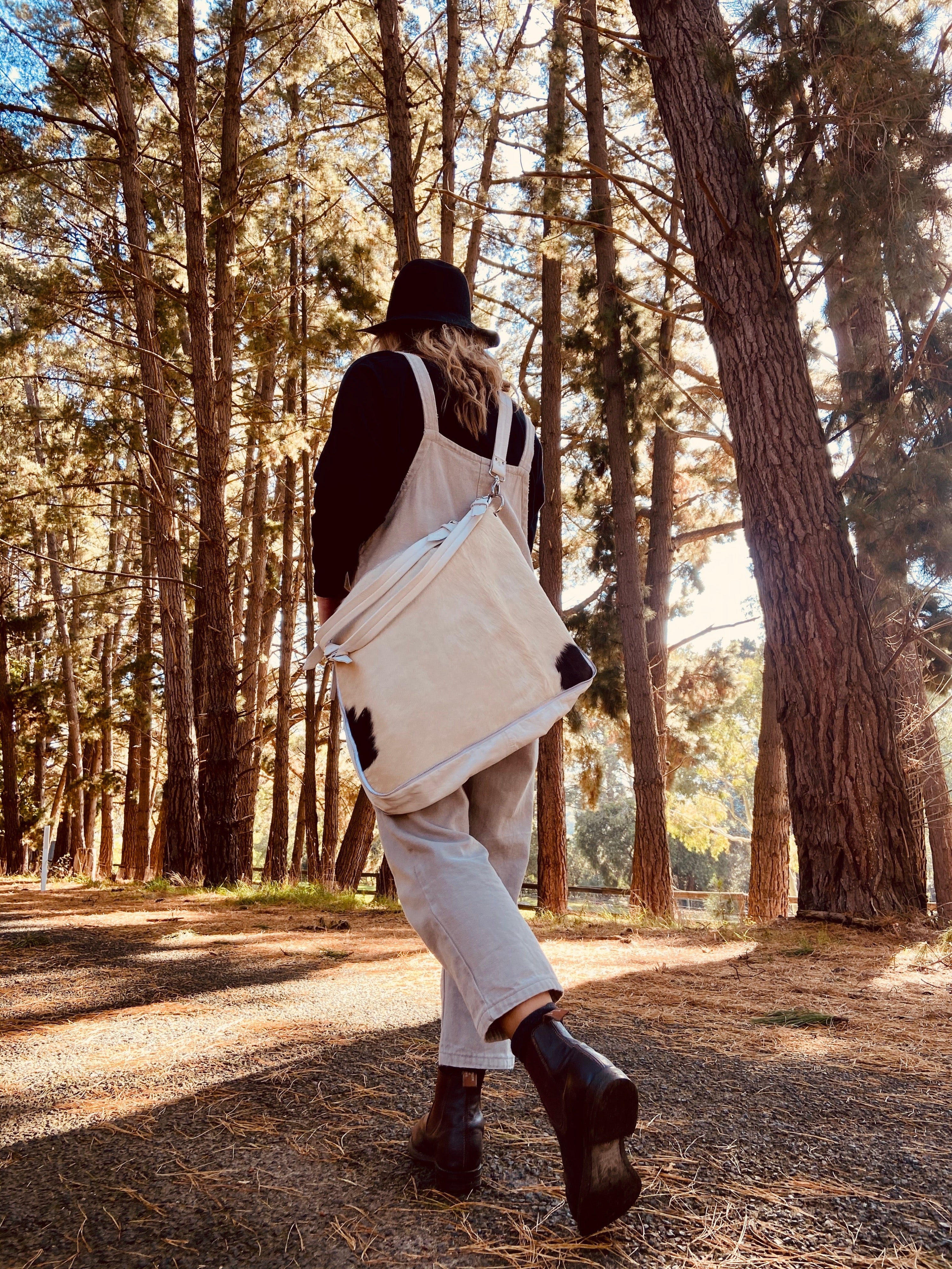 ' AUDREY ' white leather + black & white cowhide handbag