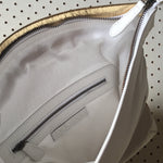 ' MAE ' gold + white leather clutch