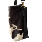 ' BILLIE ' black leather + black & white cowhide handbag