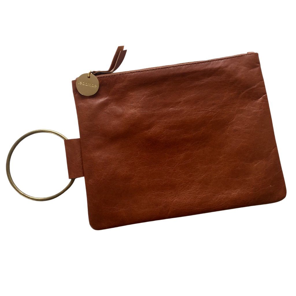 ' KLARC ' tan leather clutch