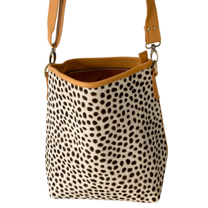 ' BILLIE ' tan leather + tan spot cowhide handbag