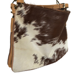 ' AUDREY ' tan leather + tan & white cowhide handbag