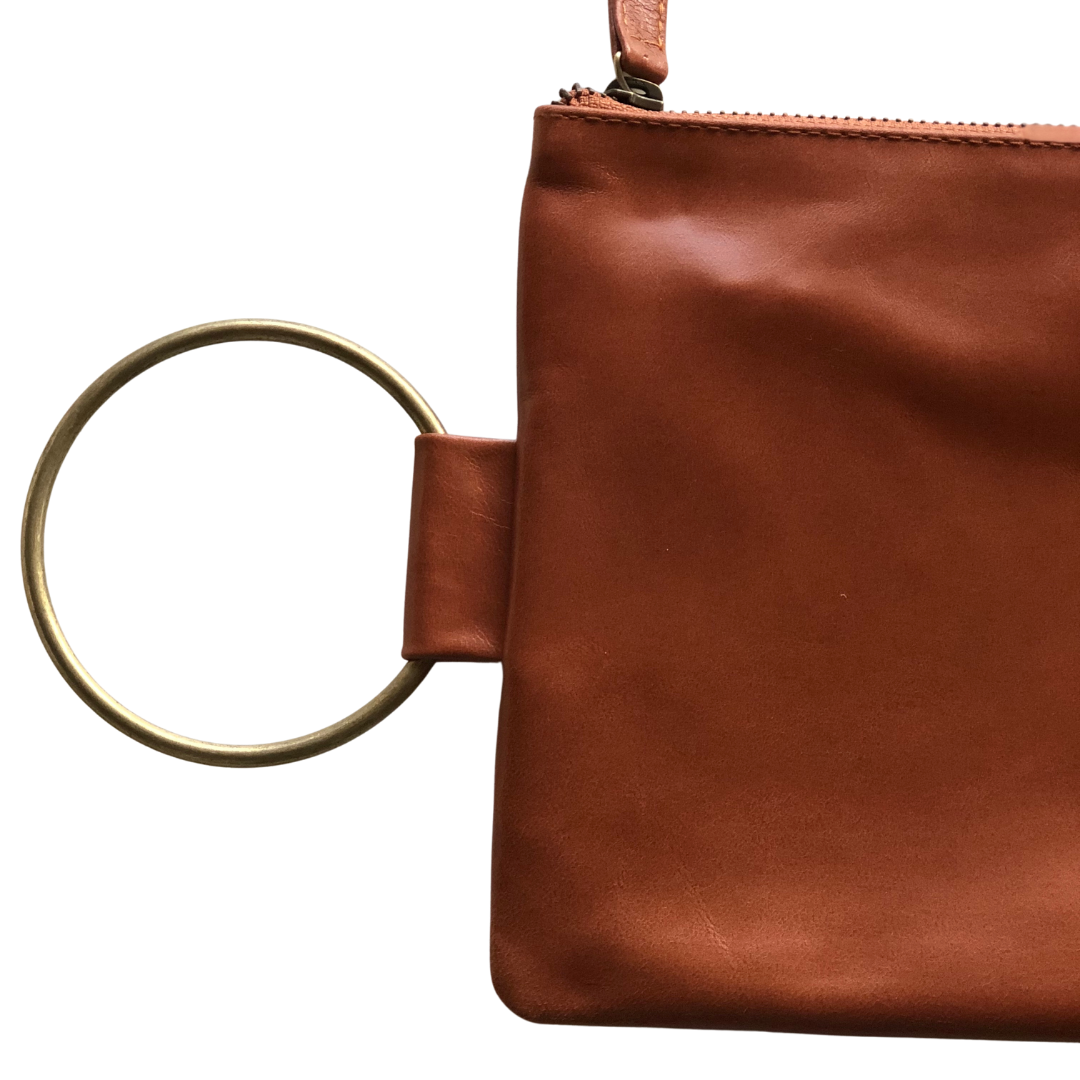 ' KLARC ' tan leather clutch
