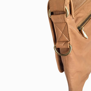 ' LEIGH ' tan leather + tan cowhide handbag