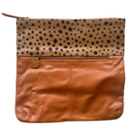 ' MAE ' tan leather + tan spot cowhide clutch