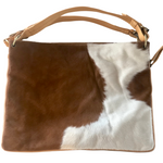 ' AUDREY ' tan leather + tan & white cowhide handbag