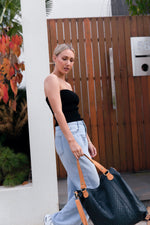 ' BRADLEY ' navy leather weave handbag