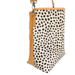 ' BILLIE ' tan leather + tan spot cowhide handbag