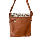 ' LEIGH ' tan leather + tan spot cowhide handbag